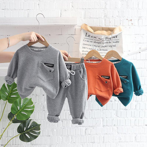 Solid Color Round Neck Long Sleeve Suit Casual Pants Two-piece Set